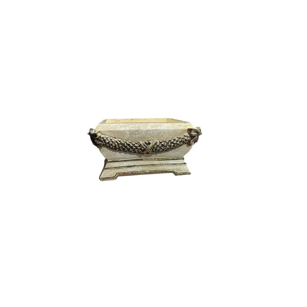 Ornate Florentine Trinket Bowl with Lid Cream Gold Jewelry Box Ceramic Box